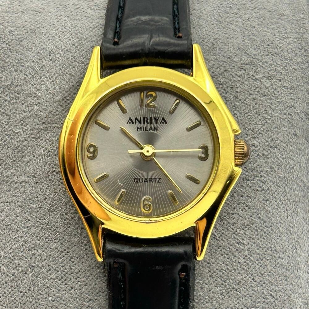 Anriya Milan Gold-tone Black Genuine Leather Women’s Quartz Watch New Battery